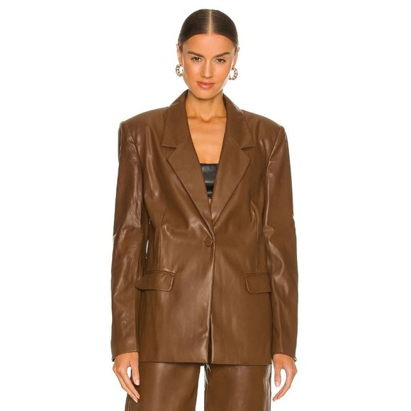WeWoreWhat Vegan Leather Classic Blazer Brown NWT - Large - Picture 2 of 4